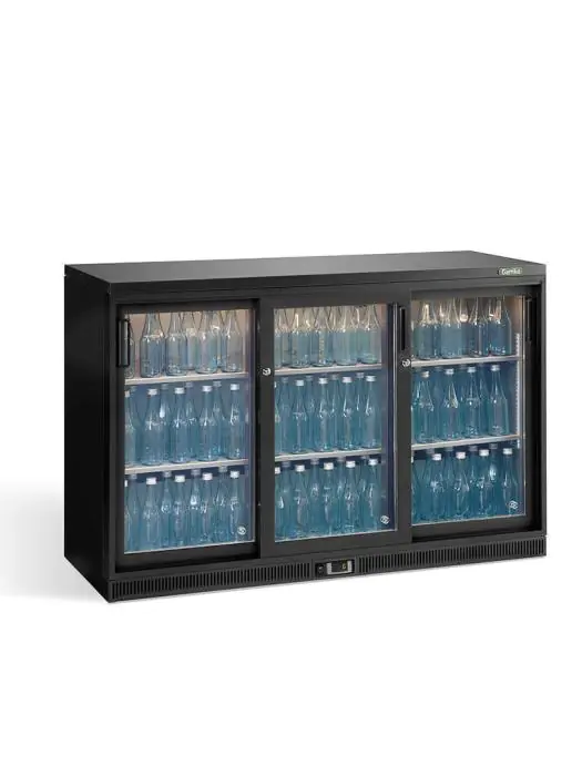 Koelkast - 315 Liter - 3-Deurs - Glazen Deur - Geforceerd - Zwart - Gamko LG2/315SD84 €3,199.00 Koelkasten met glazen deur