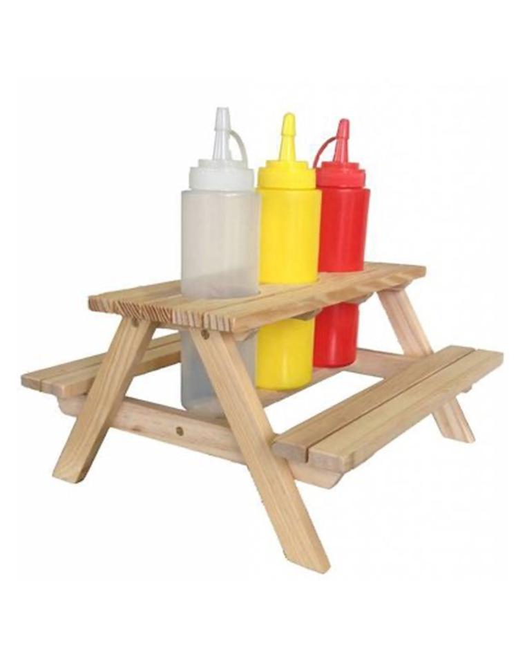 Knijpfleshouder - Picknicktafel - 3 x 250 ML - Wit/Rood/Geel - Promoline