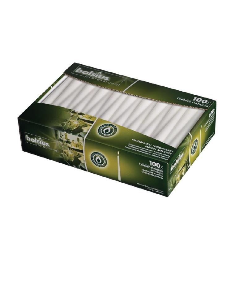 Dinerkaarsen - 100 stuks - Wit - 25.4 CM - Was - Bolsius - P960