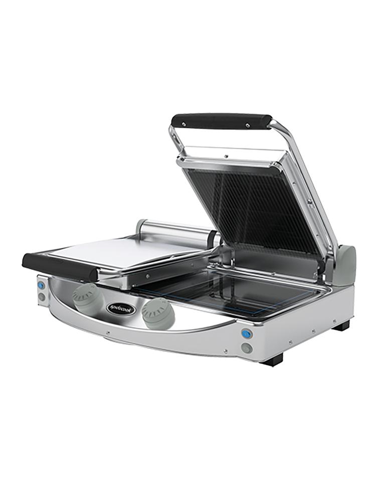 Contactgrill Duo - H 17.6 x 61.7 x 45.9 CM - 17 KG - 220-240 V - 3000 W - RVS - Geribbeld / Glad - +120°C / +400°C - Keramisch - SpidoCook - 596055