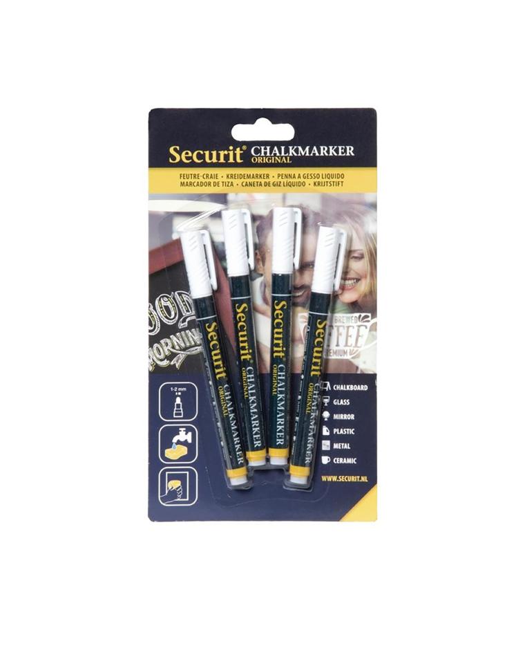 Krijtstiften - 4 stuks - Wit - H 22.5 x 12.5 x 1.6 CM - Securit - GJ551