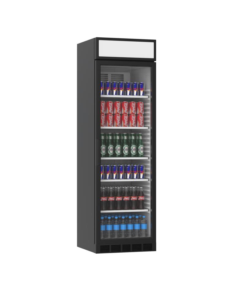 Koelkast glazen deur - 385 Liter - 1 Deurs - Zwart - H 199.4 x 59.5 x 60.5 CM - Promoline
