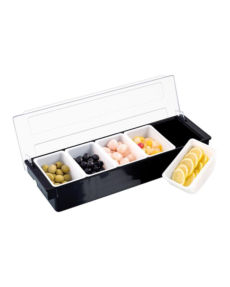 Ingrediëntenbak - 5 bakjes - Kunsstof - Zwart - Met deksel - Promoline