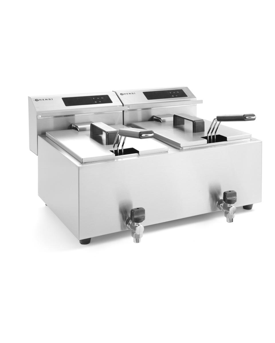 Friteuse Mastercook met aftapkraan digitaal - 2 x 8 l - RVS 180 - H 34.5 X 51.5 X 60.5 CM - Hendi - 207376