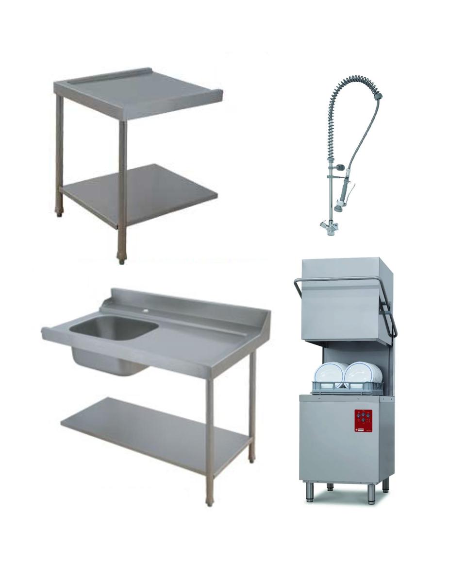 Kapmodel vaatwasser - Break tank - Mand 50 x 50 CM - Voorspoeldouche - Spoeltafel rechts - Afvoertafel links - Diamond - D26/6B/B-D