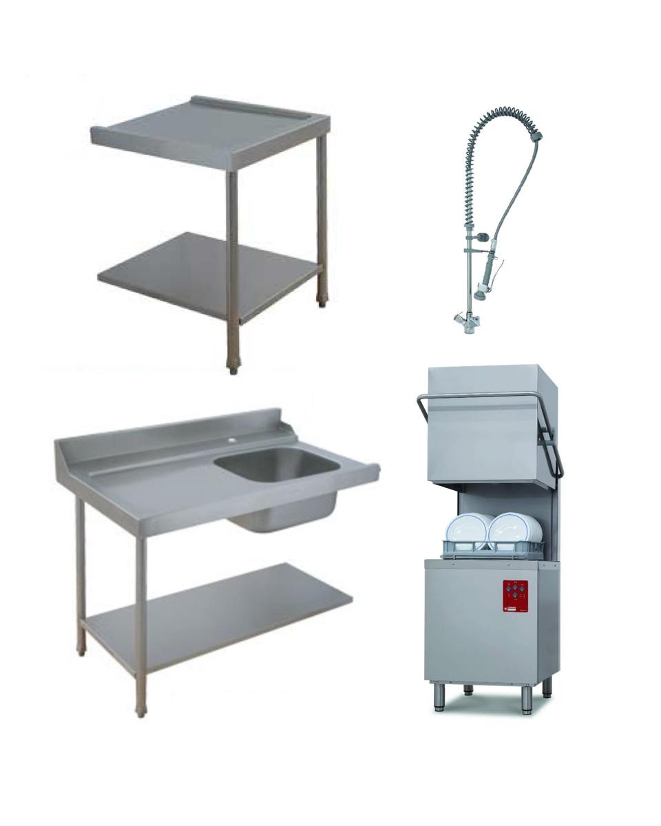 Kapmodel vaatwasser - Break tank - Mand 50 x 50 CM - Voorspoeldouche - Spoeltafel links - Afvoertafel rechts - Diamond - D26/6B/B-S