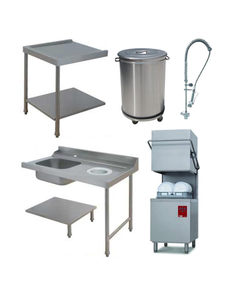 Kapmodel vaatwasser - Break tank - Mand 50 x 50 CM - Voorspoeldouche - Spoeltafel rechts - Afvoertafel links - Vuilnisbak 50 Liter - Diamond - D26/6B/C-D
