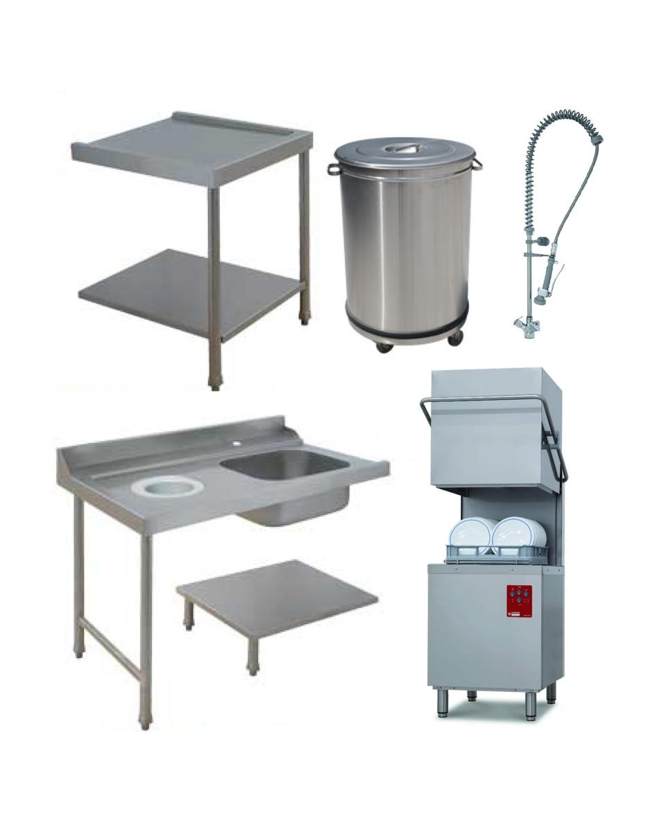 Kapmodel vaatwasser - Break tank - Mand 50 x 50 CM - Voorspoeldouche - Spoeltafel links - Afvoertafel rechts - Vuilnisbak 50 Liter - Diamond - D26/6B/C-S