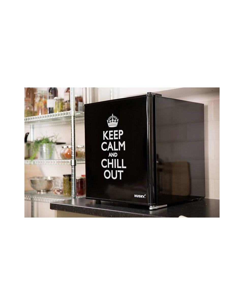 Mini koelkast glazen deur - Keep Calm - 46 Liter - Zwart - Husky - KK50-KEEPCALM
