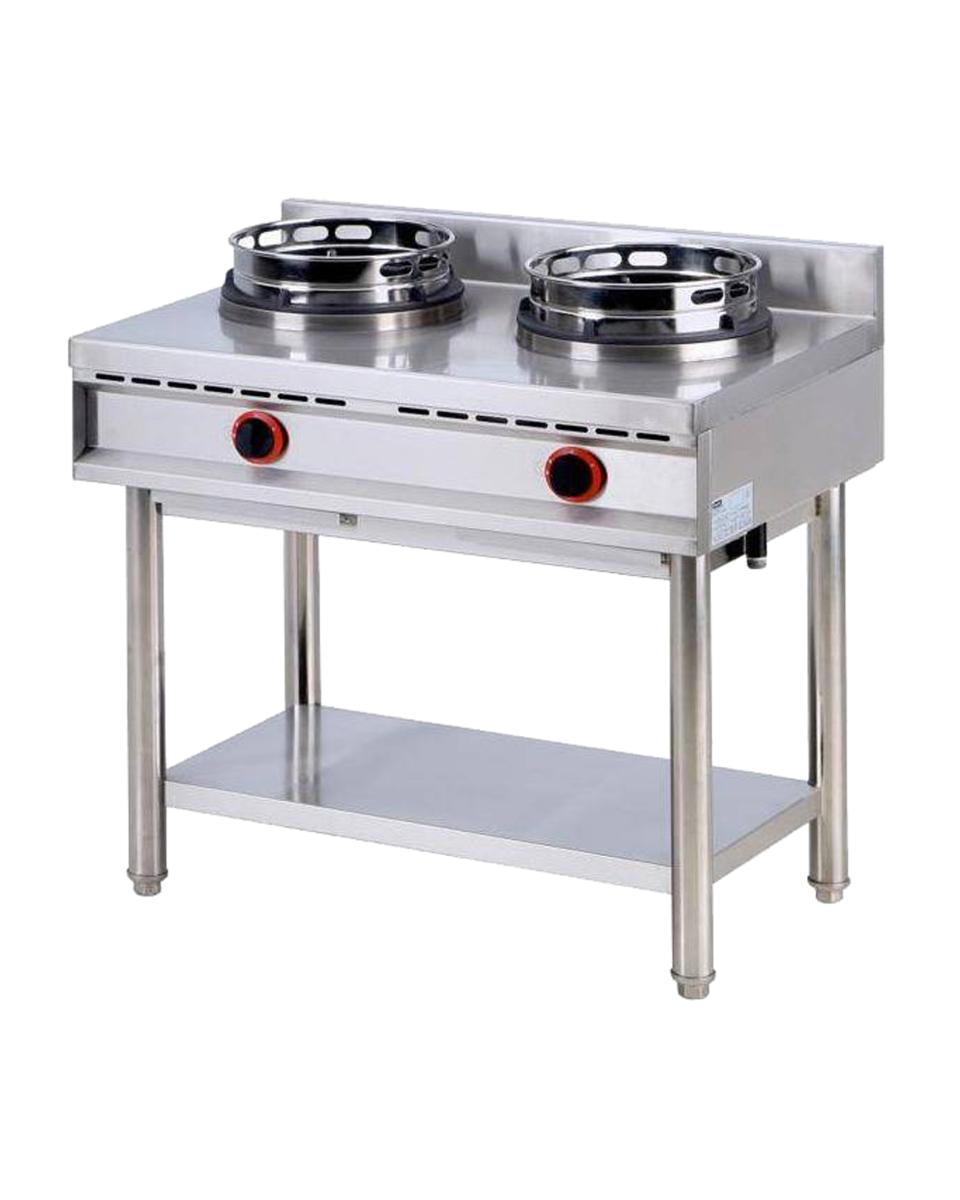 Gas wok kookplaat met plank, 2 branders - Virtus - AHA0018