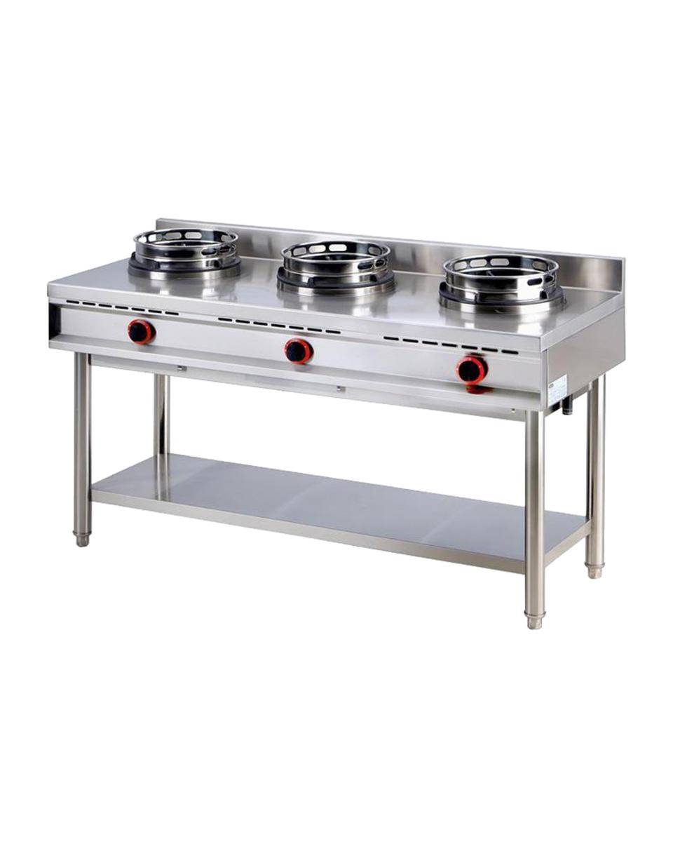Gas wok kookplaat met plank, 3 branders - Virtus - AHA0019