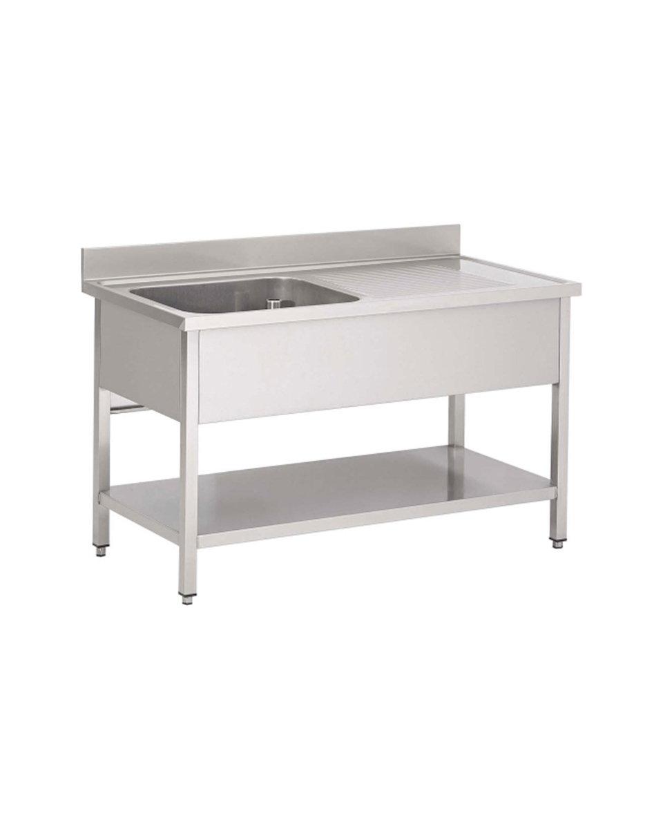 RVS spoeltafel - Met onderschap - 1 Bak links - 60 cm diep - RVS