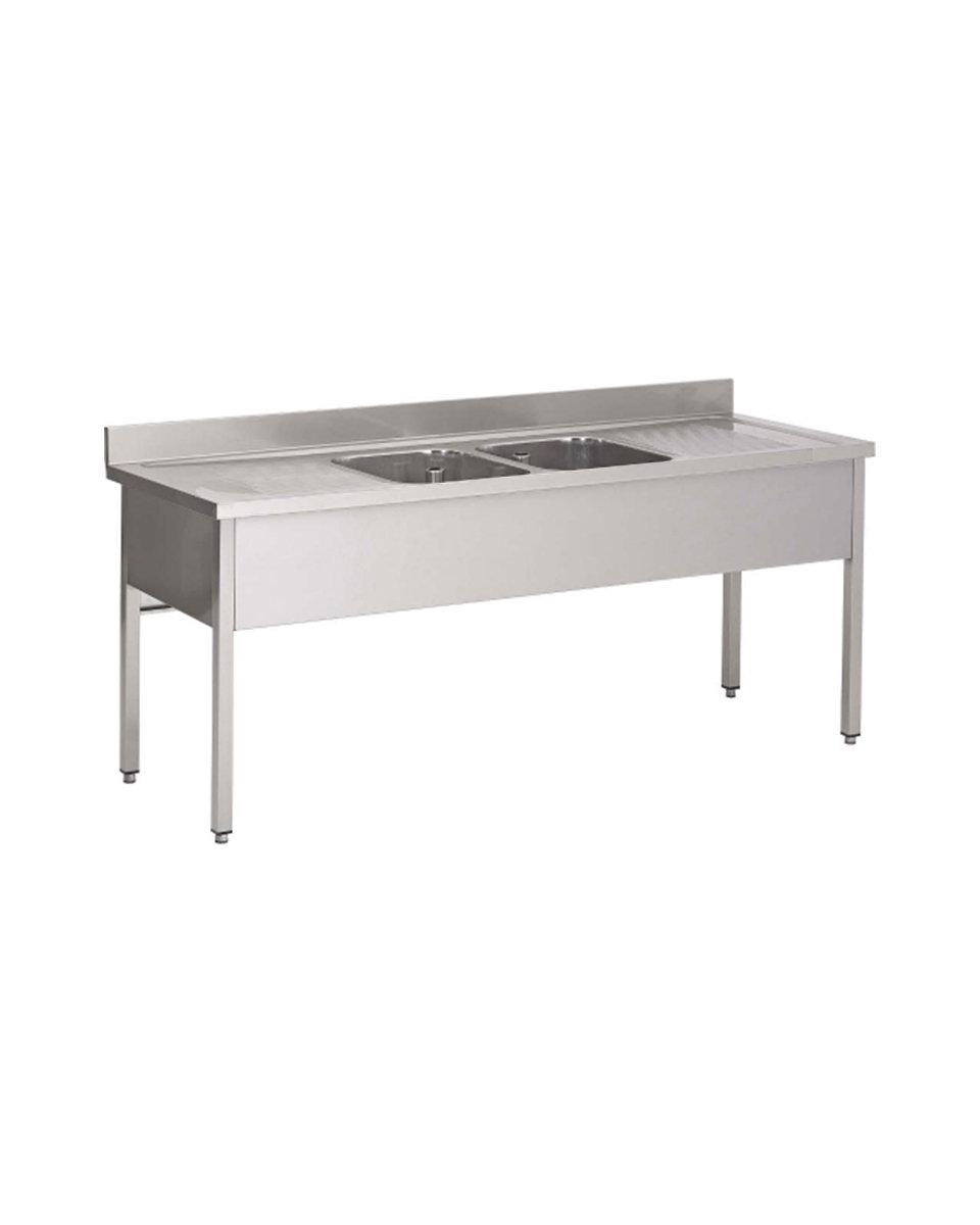 RVS spoeltafel - Zonder onderschap - 2 Bakken midden - RVS