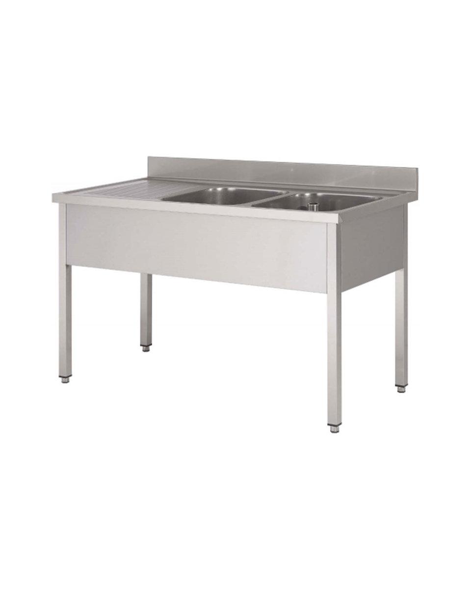 RVS spoeltafel - Zonder onderschap - 2 Bakken rechts - 60 cm diep - RVS