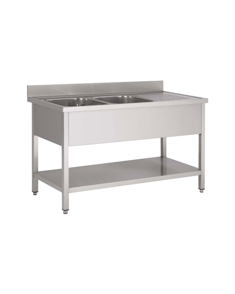 RVS spoeltafel - Met onderschap - 2 Bakken links - 70 cm diep - RVS