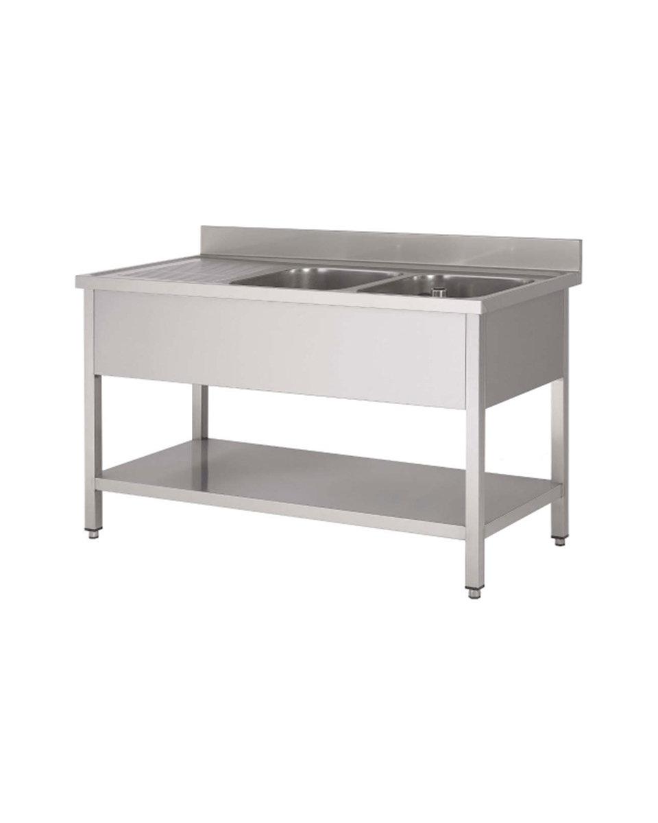 RVS spoeltafel - Met onderschap - 2 Bakken rechts - 60 cm diep - RVS