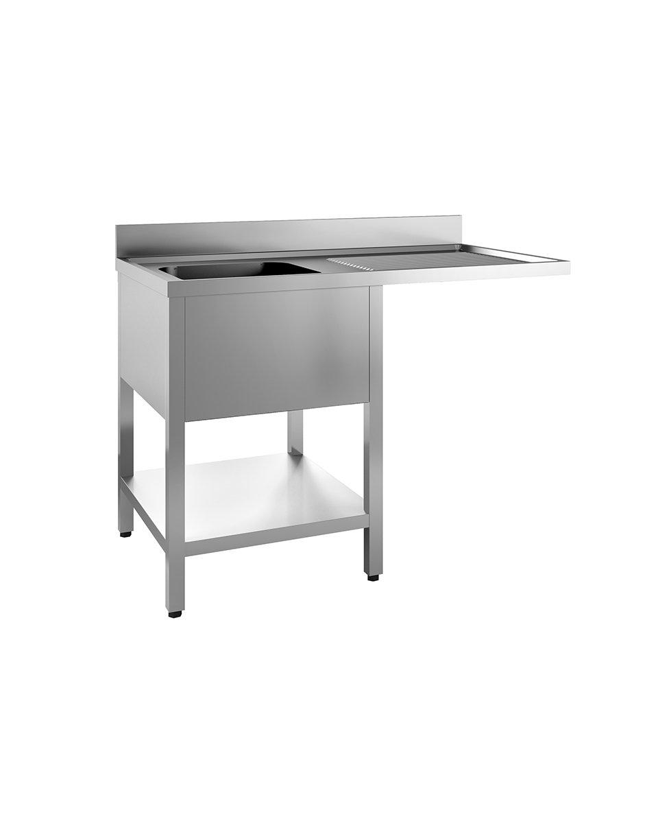 RVS spoeltafel tbv. vaatwasser - Met onderschap - 1 Bak links - 70 cm diep - RVS