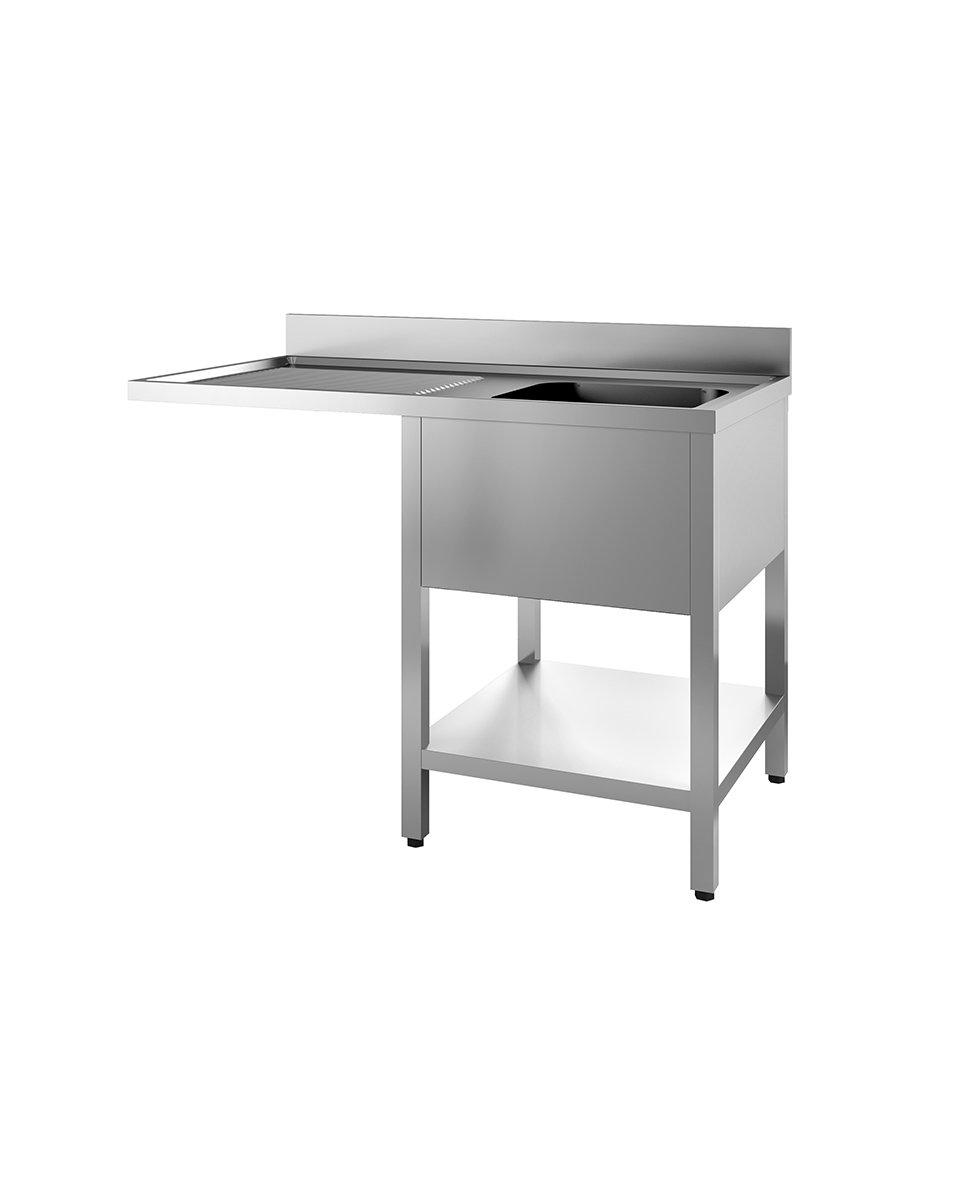RVS spoeltafel tbv. vaatwasser - Met onderschap - 1 Bak rechts - 70 cm diep - RVS