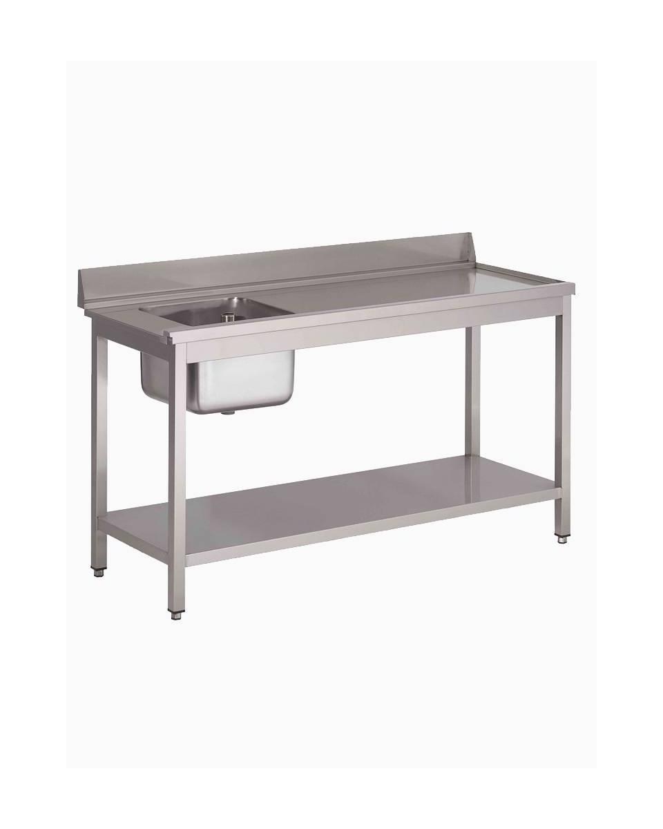 RVS aanvoertafel - H 90 x 120 x 73 CM - 1 bak links - Rechts van vaatwasser - Promoline