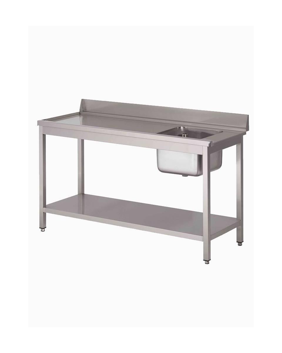 RVS aanvoertafel - H 90 x 160 x 73 CM - 1 bak rechts - Links van vaatwasser - Promoline