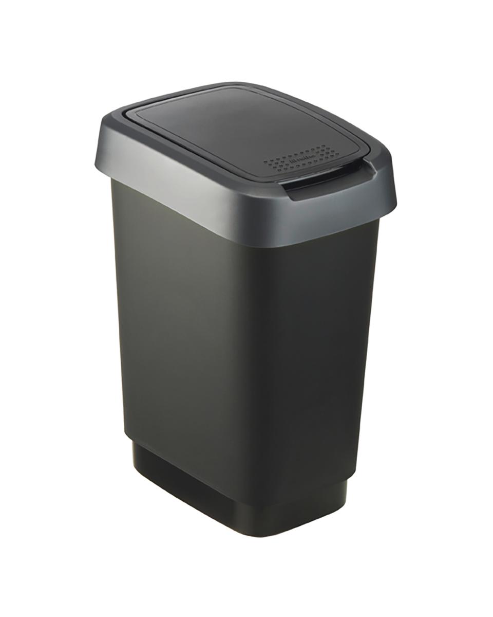 Afvalbak - 10 Liter - 3 Stuks - Swingdeksel - Zwart / Zilver - Rotho - Twist - 523739