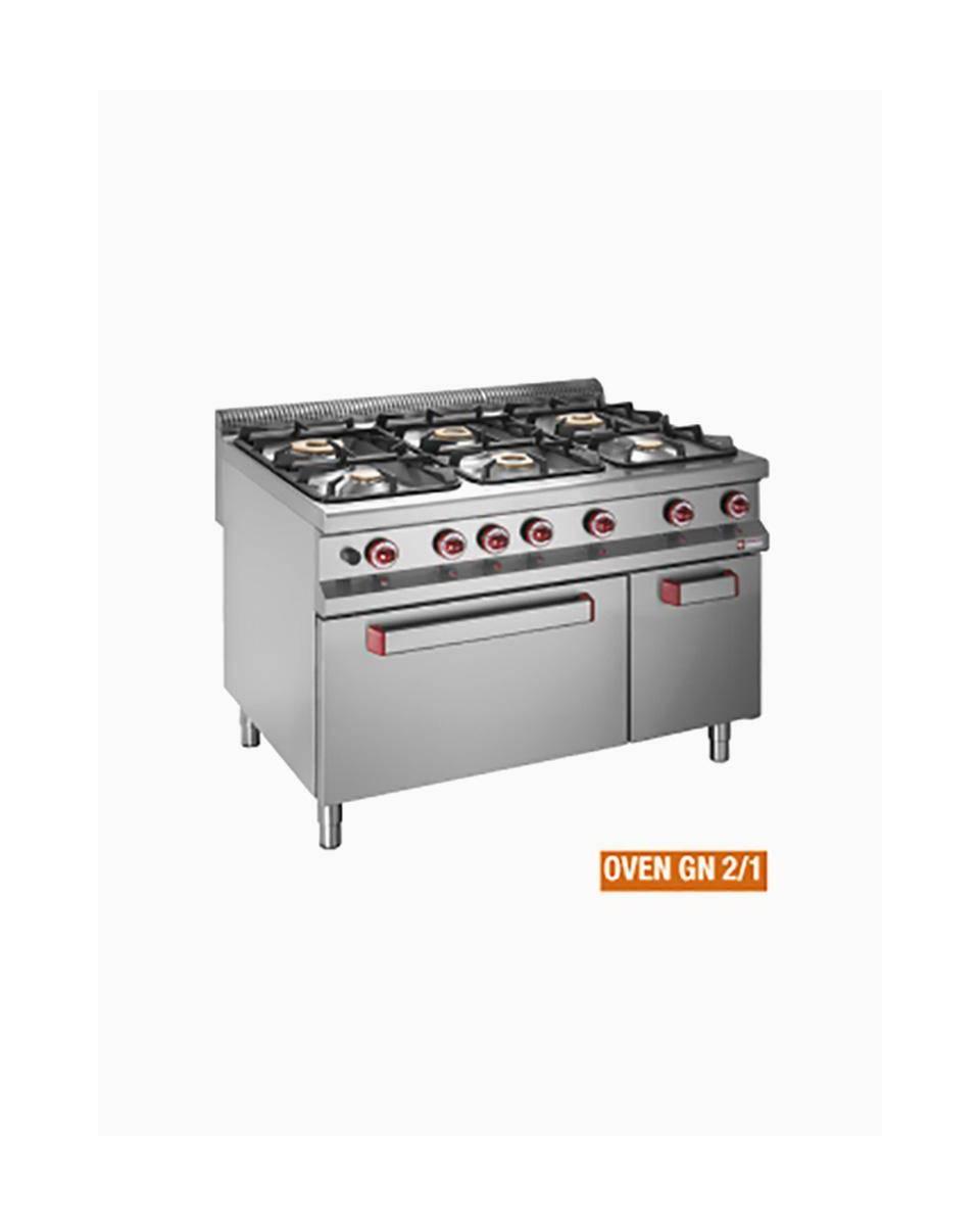Gasfornuis - 6 Branders - Gasoven 2/1 GN - Onderkast 1/1 GN - Diamond - G99/6BFA3-N
