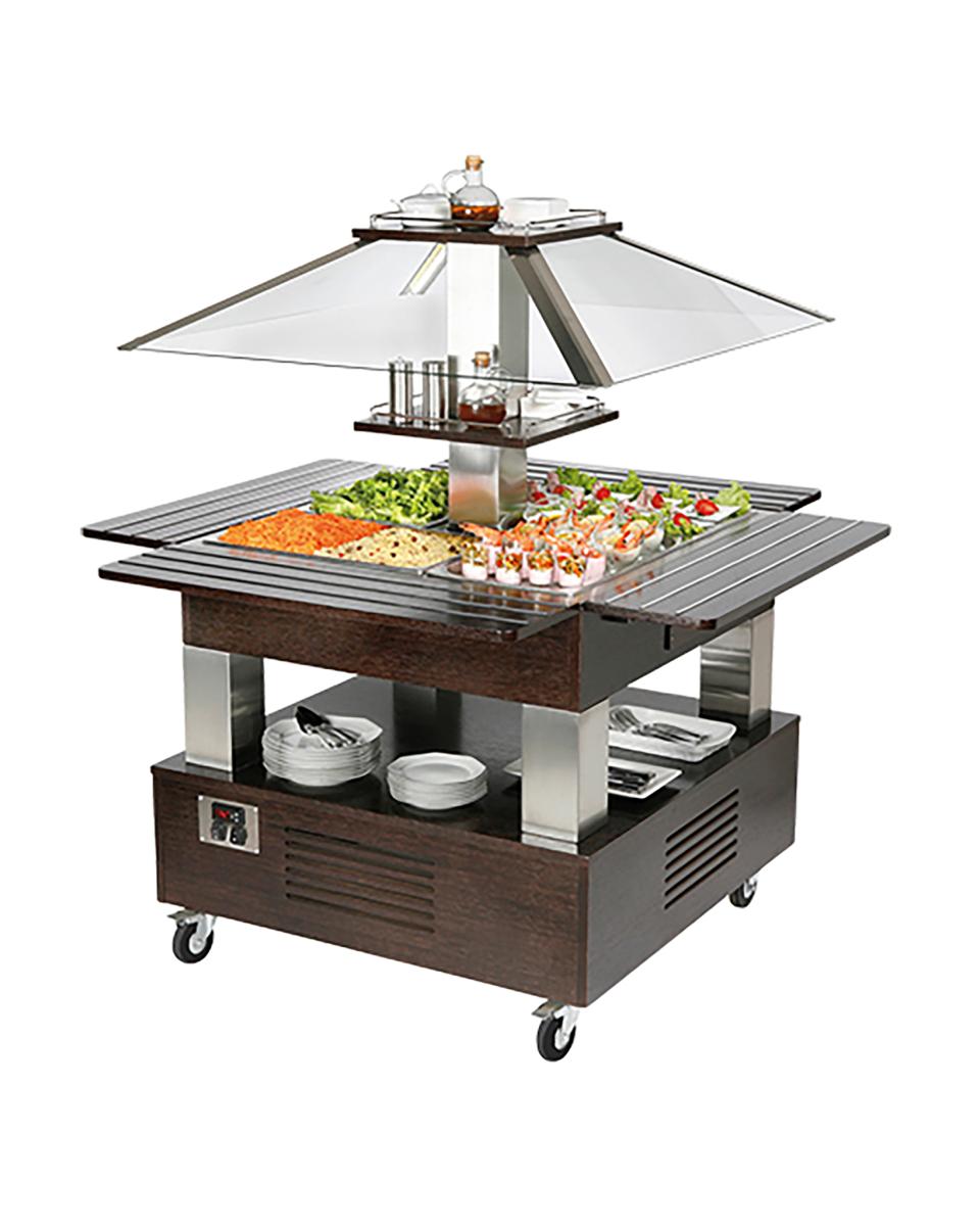 Saladebar - H 154 x 144.5 x 144.5 CM - 99 KG - 220 - 240 V - 500 W - Statische - R290A - Wenge hout - +2°C / +10°C - Roller Grill - 304180