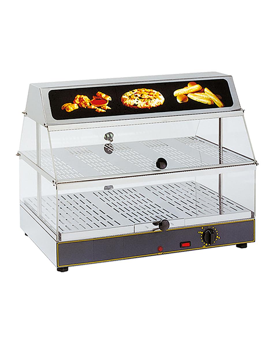 Warmhoudvitrine - H 48 x 59 x 35 CM - 15 KG - 220 - 240 V - 650 W - RVS - +20°C	Tot 90°C - Roller Grill - 304401