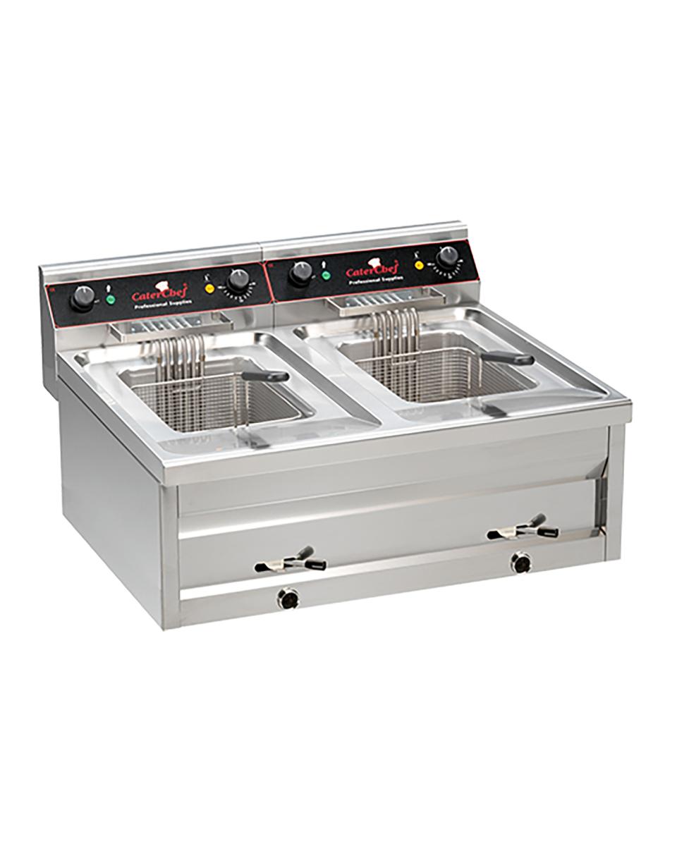 Friteuse - H 32 x 80 x 70 CM - 36 KG - 380-415 V - 2 x 9000 W - RVS - 12 Liter - Elektrisch - Caterchef - 508124