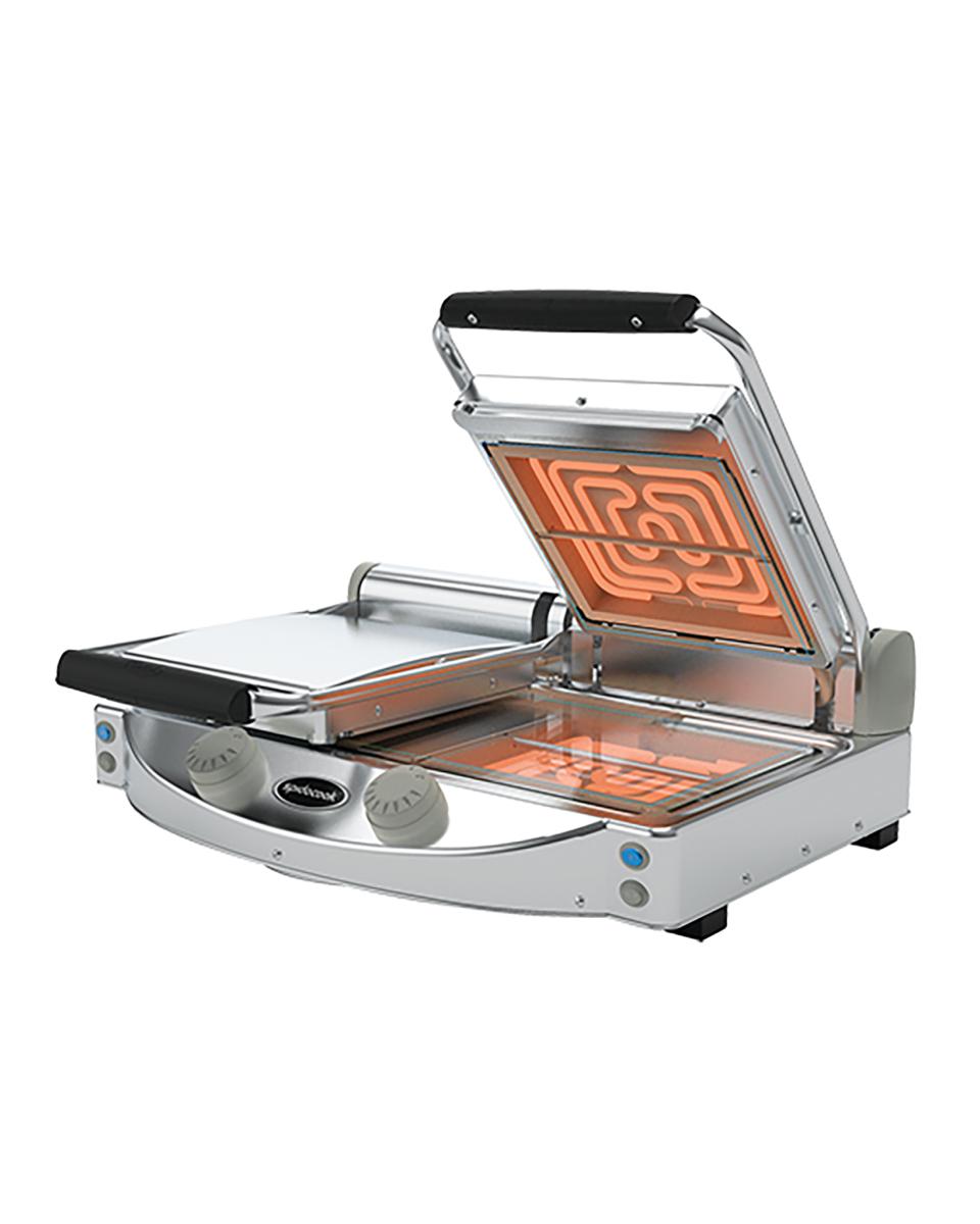 Contactgrill Duo - H 17.6 x 61.7 x 45.9 CM - 17 KG - 220 - 240 V - 3000 W - RVS - Glad - +120°C / +400°C - Keramisch - SpidoCook - 596045