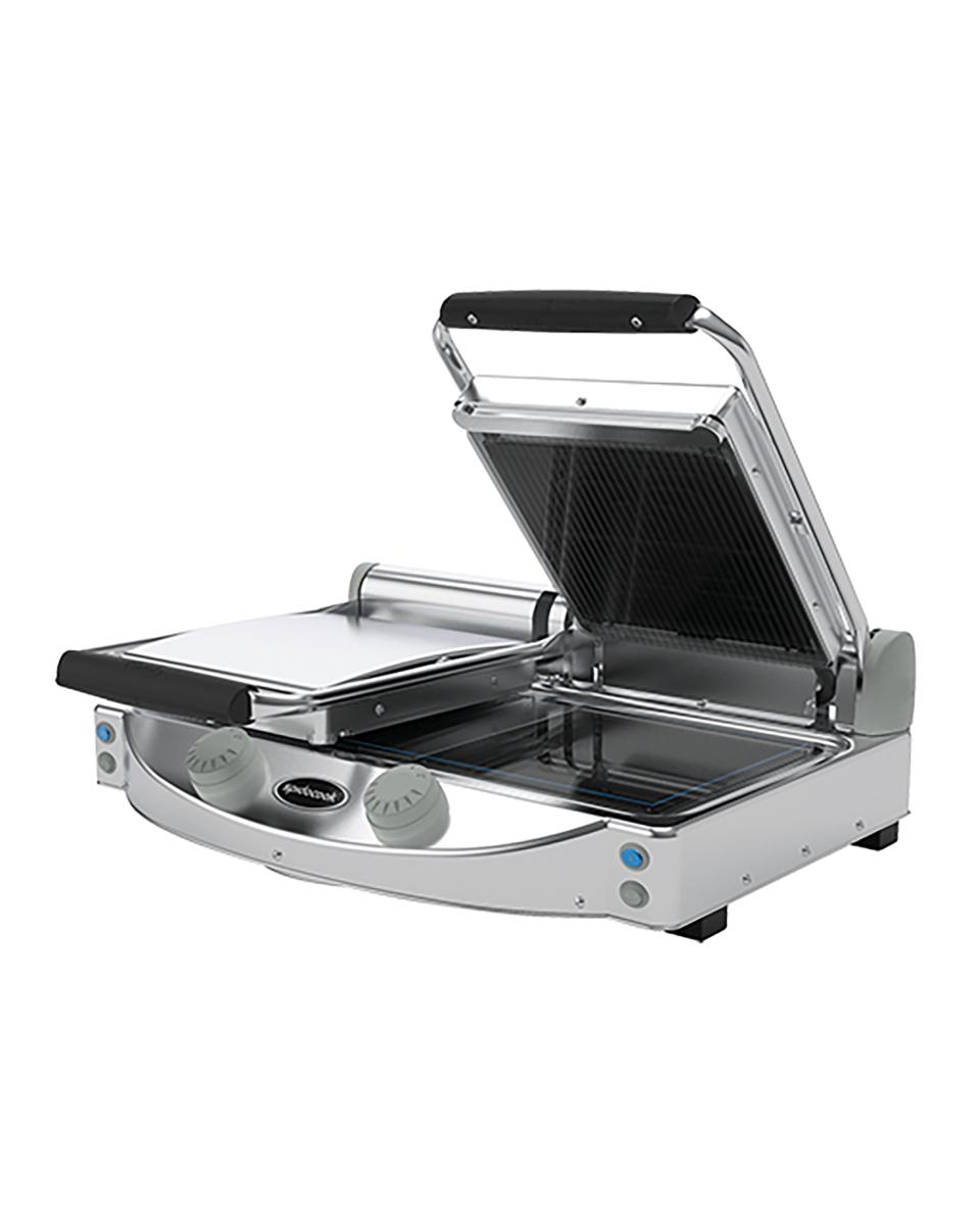 Contactgrill Duo - H 17.6 x 61.7 x 45.9 CM - 17 KG - 220-240 V - 3000 W - RVS - Geribbeld / Glad - +120°C / +400°C - Keramisch - SpidoCook - 596055