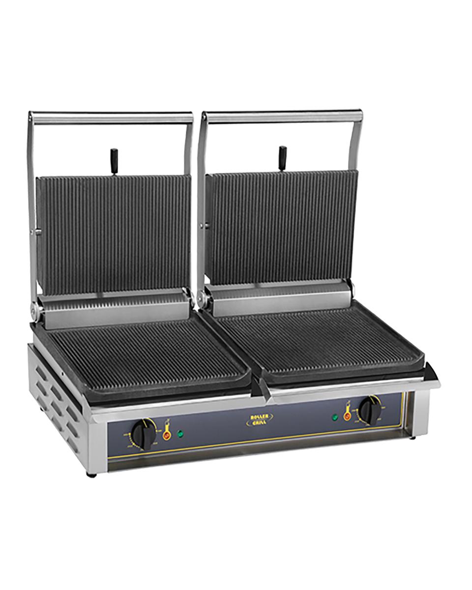 Contactgrill Paninidouble - H 22 x 83.5 x 38.5 CM - 34 KG - 220 - 240 V - 2 x 3000 W - Gietijzer - Geribbeld - +0°C / +300°C - Roller Grill - 304063