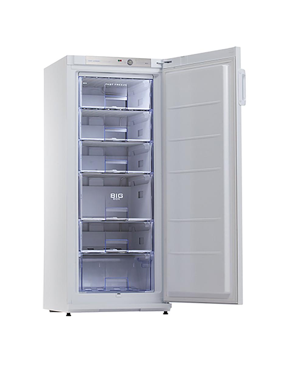 Vrieskast - H 145 x 60 x 60 CM - 53 KG - 220 - 240 V - 165 W - Statische - R600A - Gemoffeld Plaatstaal - Wit - 196 Liter - +0°C / -18°C - Exquisit - 905250