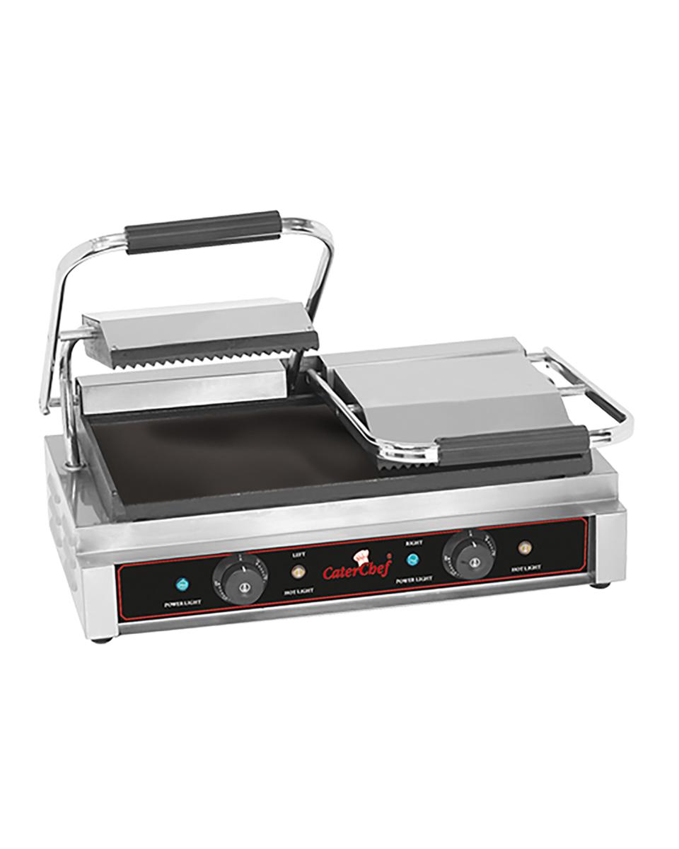 Contactgrill Duettocompact - H 19.3 x 56.6 x 32 CM - 28 KG - 220-240 V - 3600 W - Gietijzer - Geribbeld / Glad - +50°C / +300°C - Caterchef - 688420