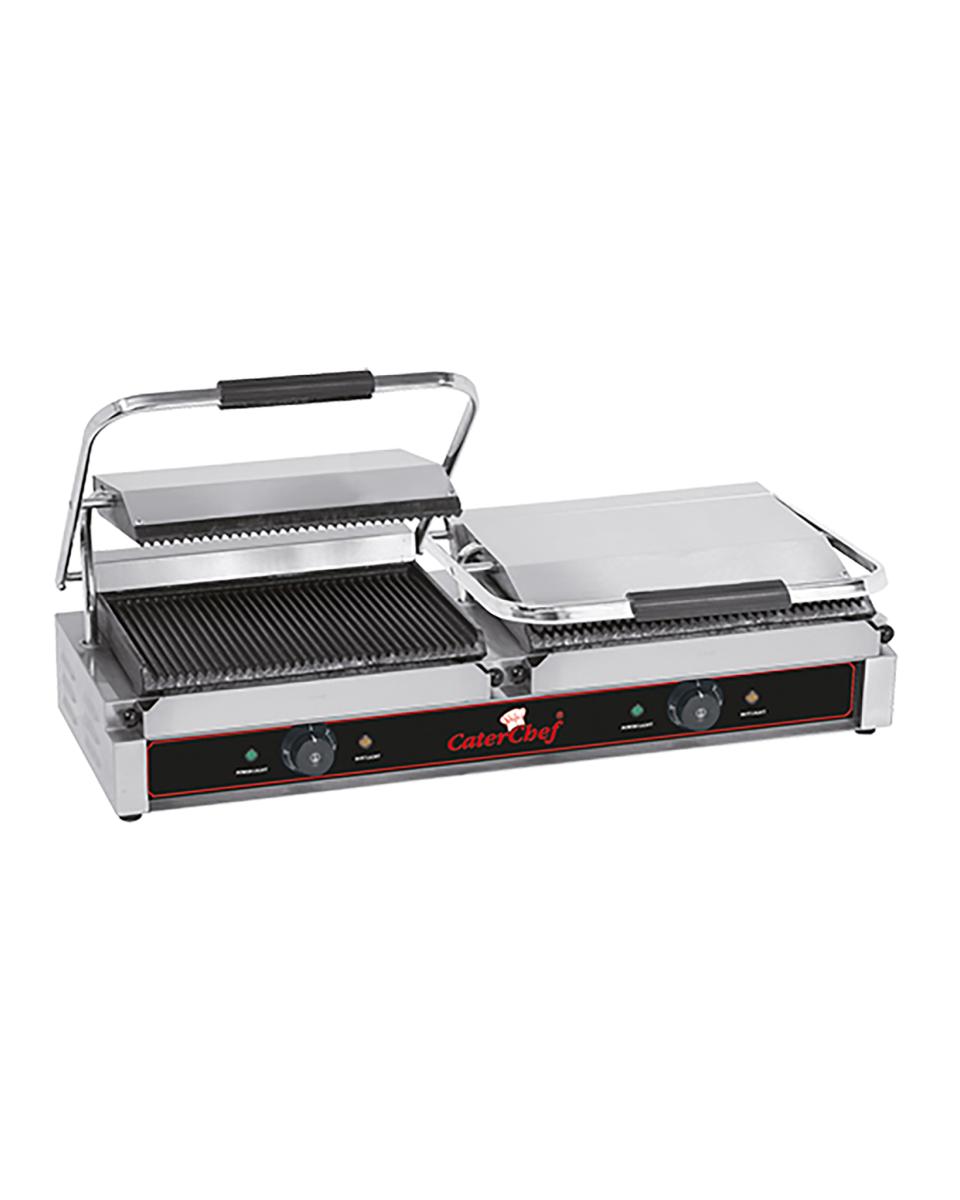 Contactgrill Duettogrande - H 19.3 x 84 x 32 CM - 33 KG - Zonder - Stekker V - 2200 W - Gietijzer - Geribbeld - +50°C / +300°C - Caterchef - 688425