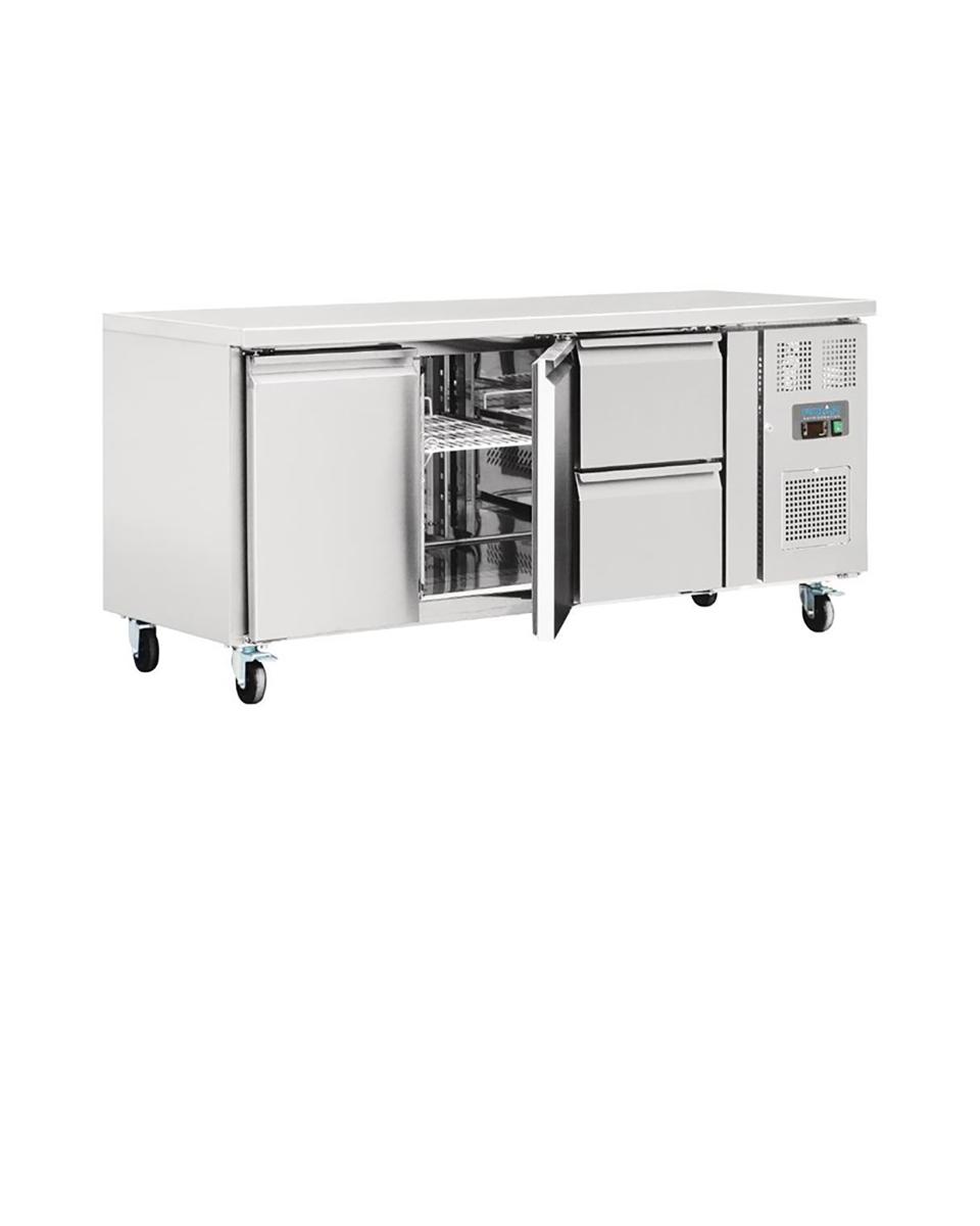 Koelwerkbank - 417 Liter - 2 deurs - 2 laden - H 86 x 179.5 x 70 CM - 230 V - RVS - Polar - GD874