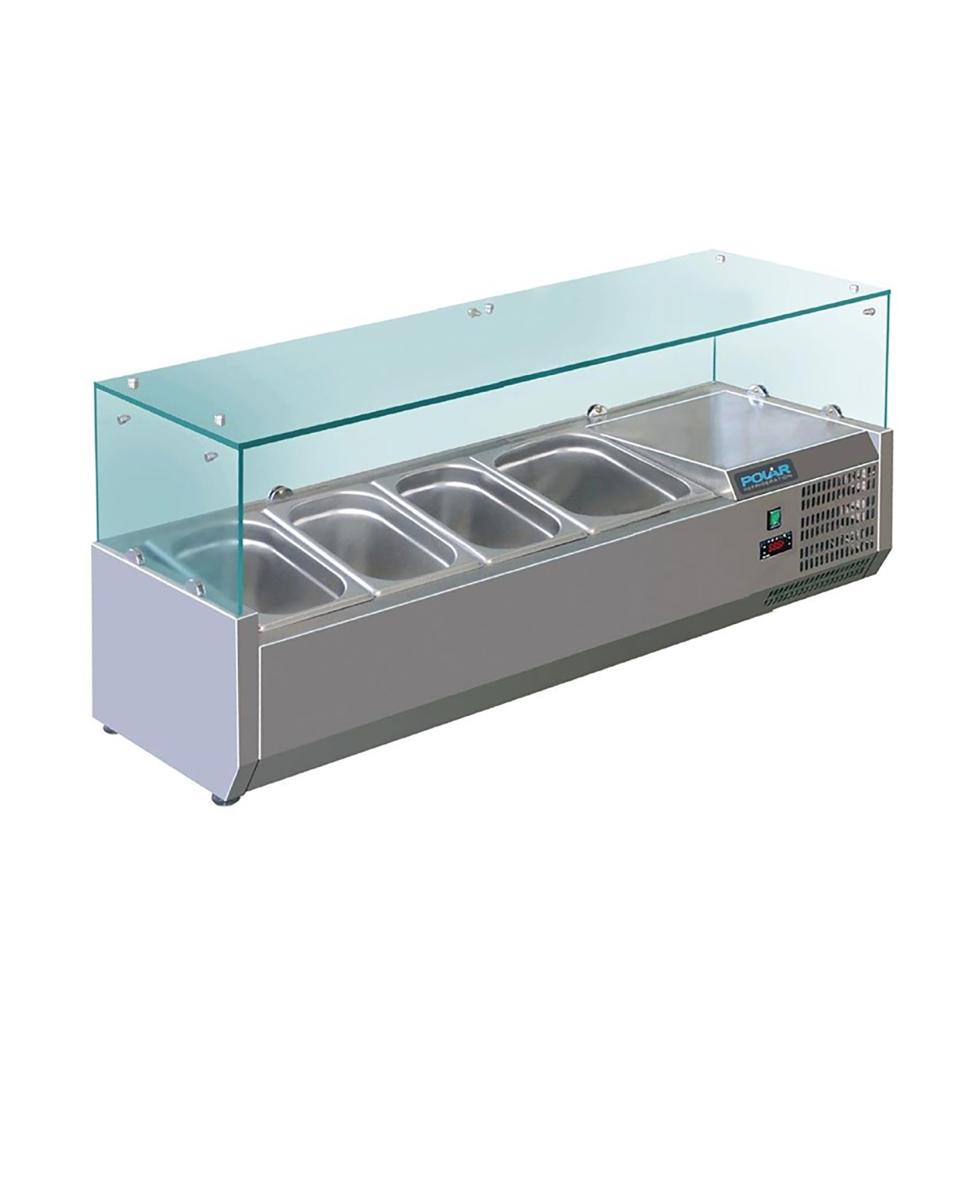 Gekoelde opzevitrine - 3 x 1/3 GN + 1 x 1/2 GN - H 43.5 x 120 x 39.5 CM - 230 V - RVS/Glas - Polar - GD875