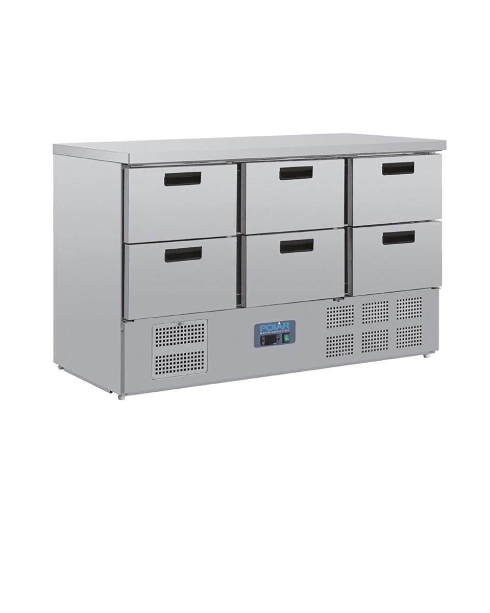 Koelwerkbank - 6 x 1/1 GN - 368 Liter - 6 laden - H 87 x 137 x 70 CM - 230 V - RVS - Polar - CR711