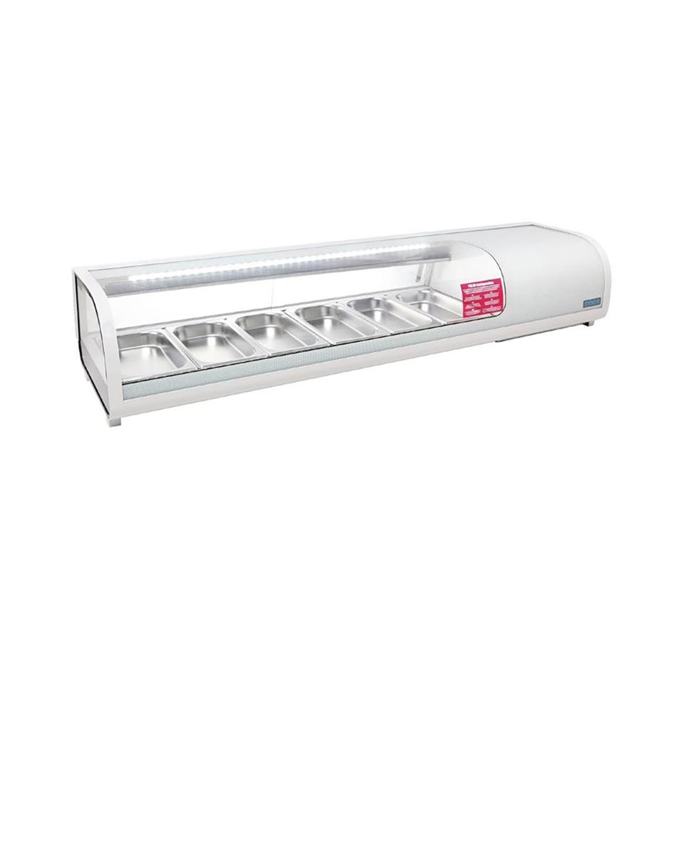 Tapasvitrine - 6 x 1/3 GN - H 29.2 x 152.9 x 42 CM - 190 W - 230 V - Kunststof/Glas - Polar - CP728
