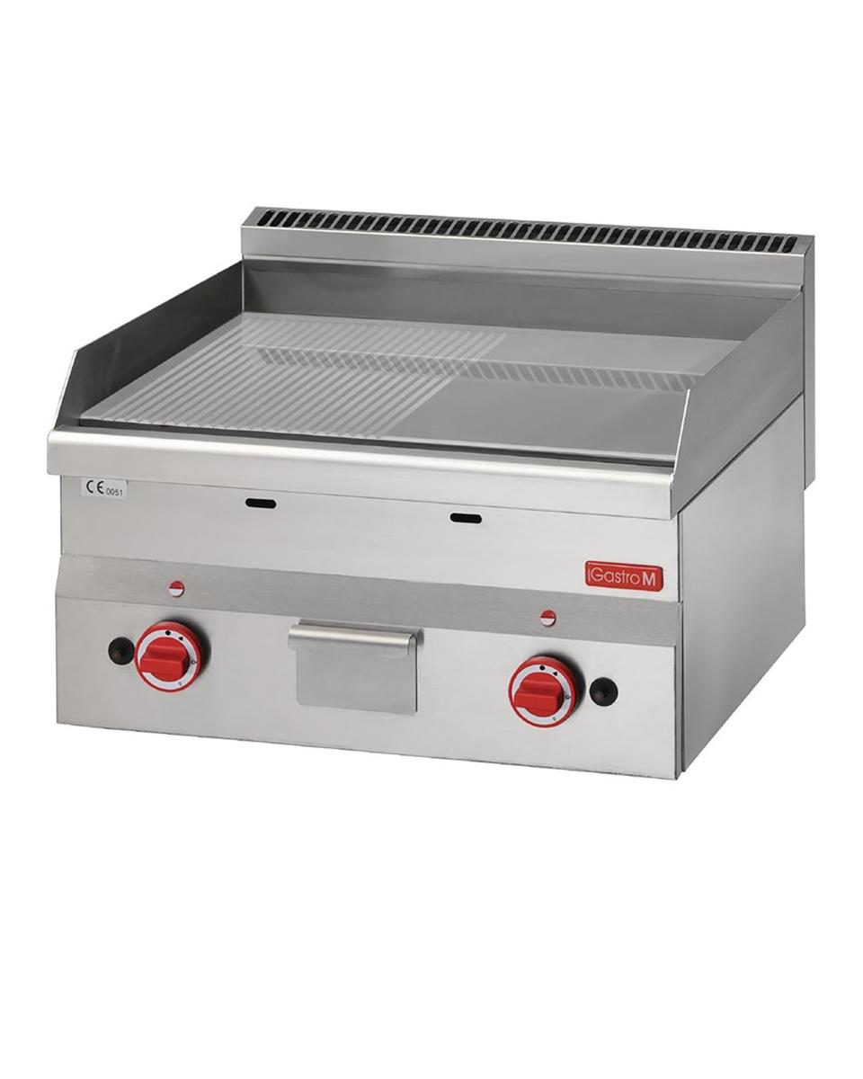 Bakplaat - 600 Line - Gas - Glad/Geribbeld - Chroom - H 28 x 60 x 60 CM - 10.4 kW - RVS - Gastro M - GN026