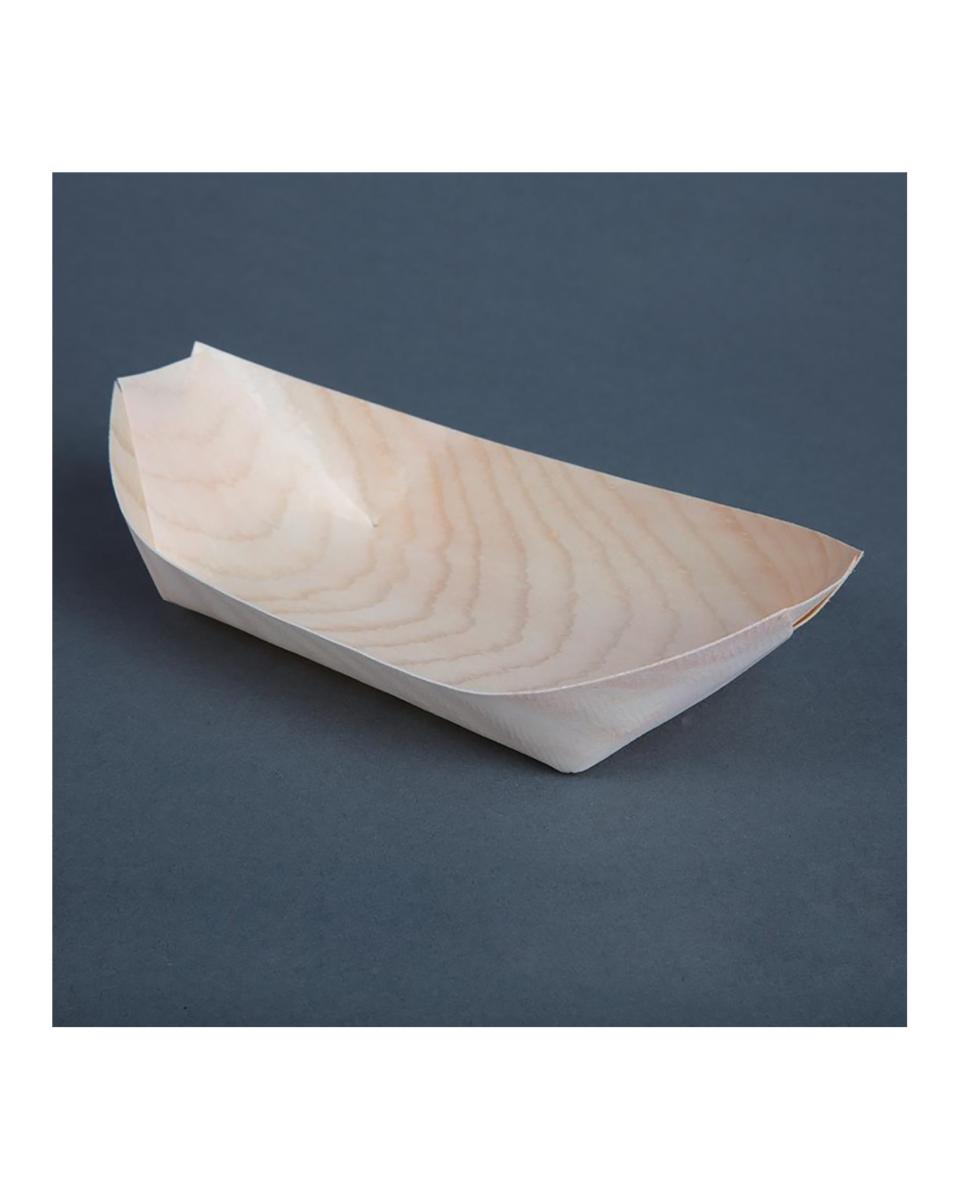 Wegwerp serveerbootjes - 100 stuks - H 3 x 19 x 10 CM - Populierenhout - Fiesta Green - DK387