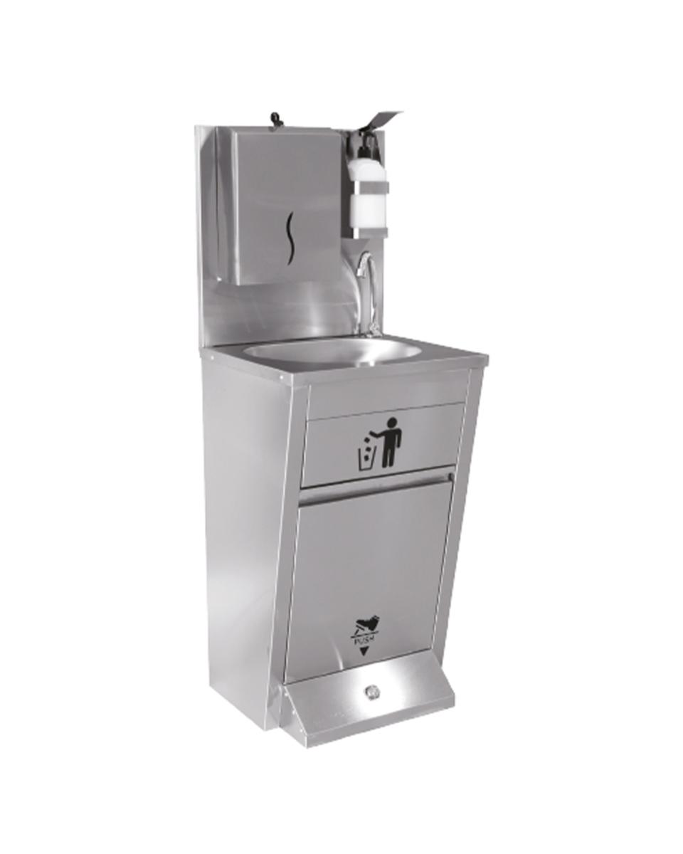 Handenwasbak - Afvalbak met voetbediening - Papierdispenser - RVS - Promoline