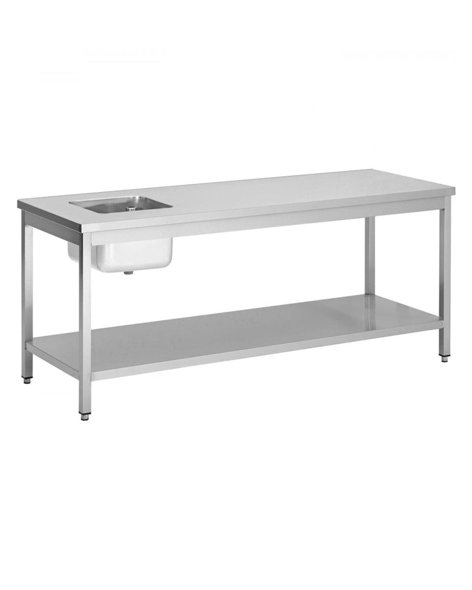 RVS cheftafel - Spoelbak links - 70 CM diep - Met onderschap - Promoline