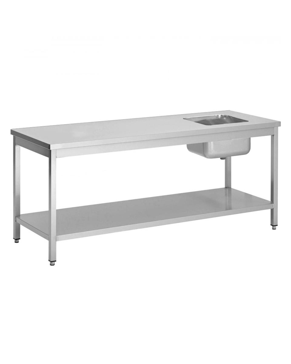 RVS cheftafel - Spoelbak rechts - 70 CM diep - Met onderschap - Promoline