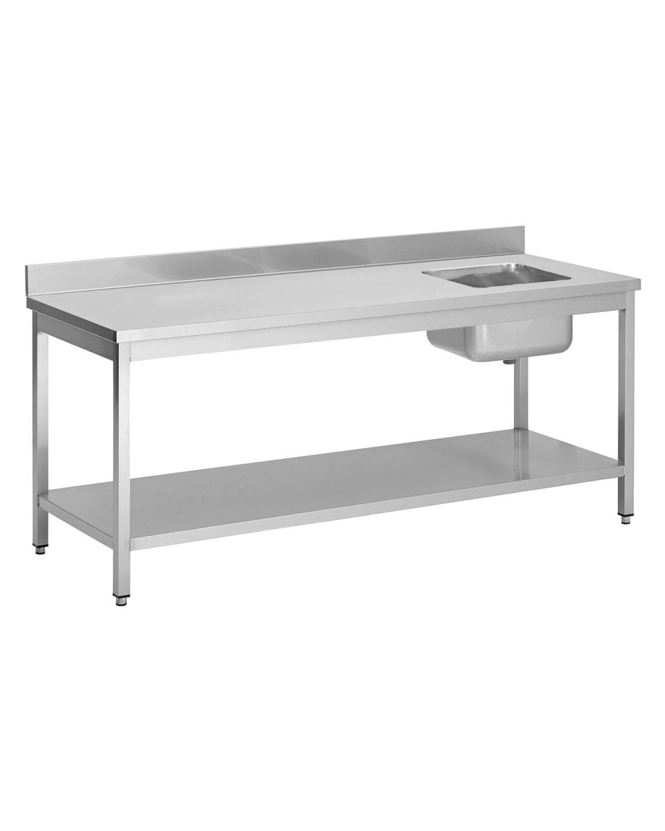 RVS cheftafel - Spoelbak rechts - 70 CM diep - Met onderschap - Opstaande rand plat 5 CM - Promoline