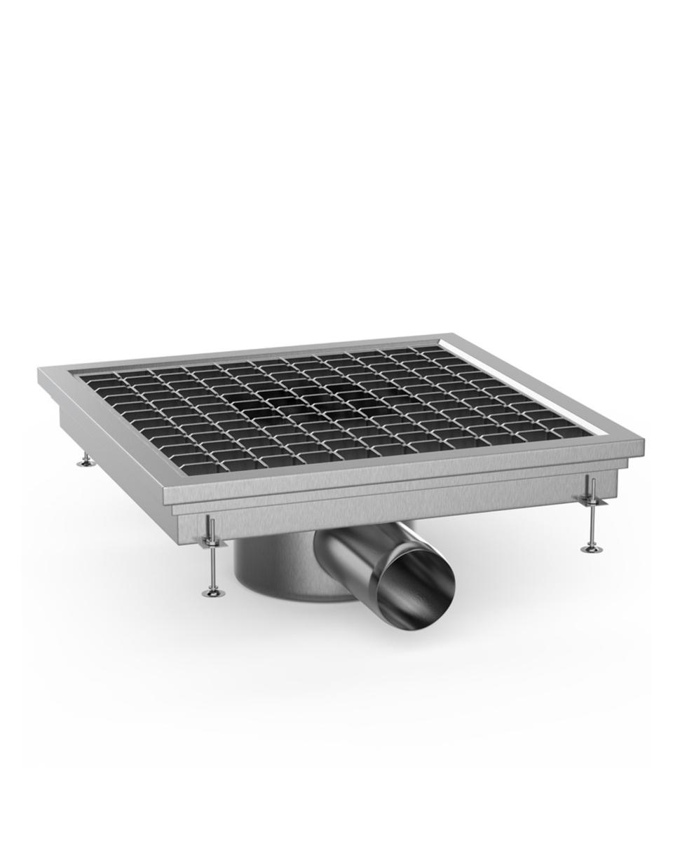 Vloerput goot/afvoer - Met zijuitloop - RVS - 30 x 30 x 13.5 CM - Ø7 CM - Promoline