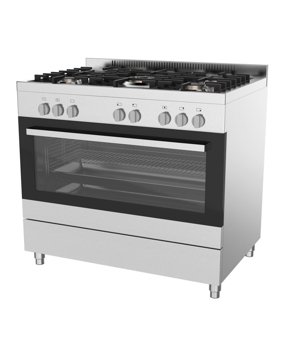 Gasfornuis - 5 pits - H 91 x 90 x 60 CM - RVS - Promoline