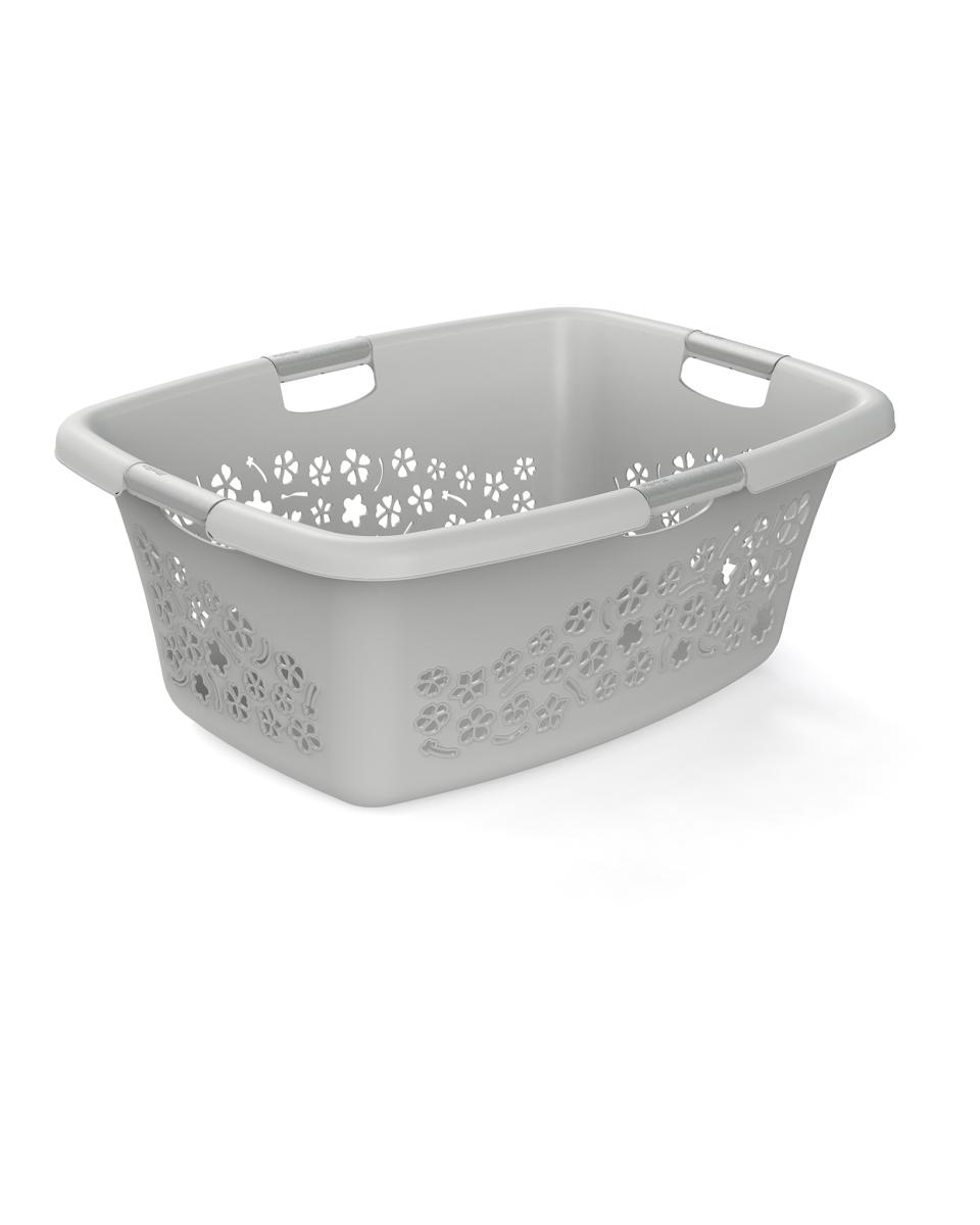 Wasmand - H 48 x 65 x 26 CM - Kunststof - Rotho - Cool-Gray-Flowers - 533833