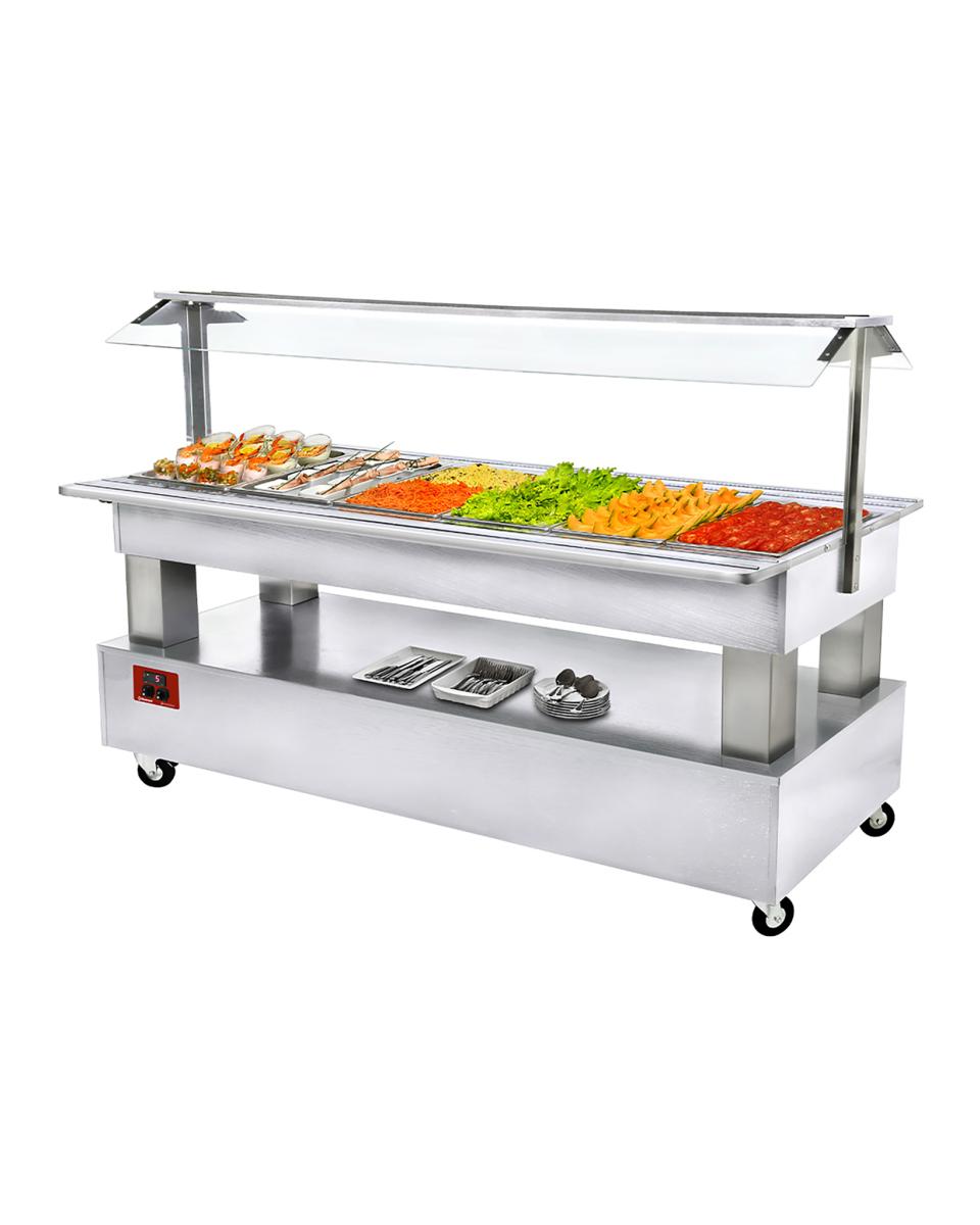 Gekoeld Buffet - 6 x 1/1 GN - Wit hout - H 137 x 207 x 66 CM - Diamond - BSB/6N-A1-R2