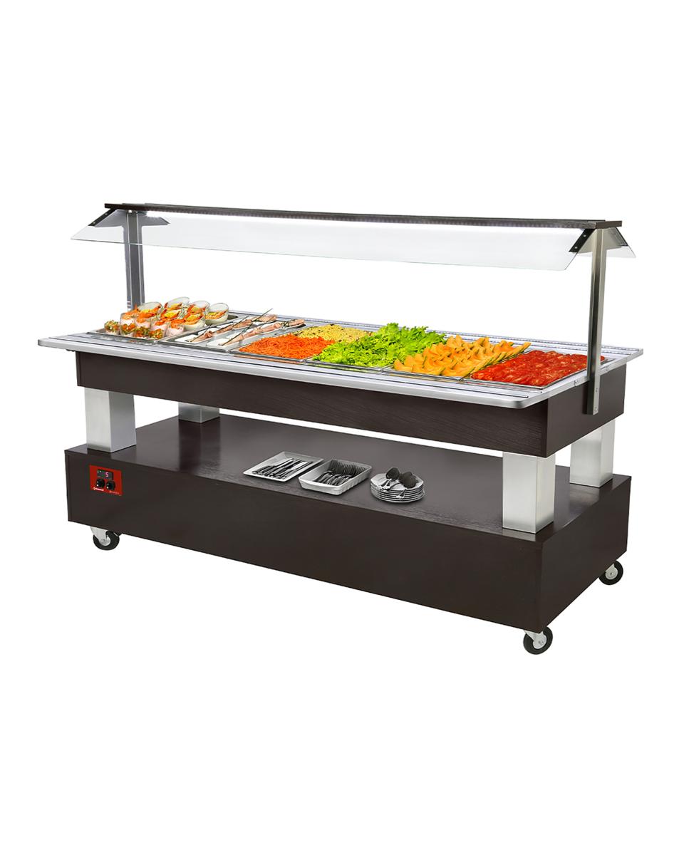Gekoeld Buffet - 6 x 1/1 GN - Wengé hout - H 137 x 207 x 66 CM - Diamond - BSB/6N-B1-R2